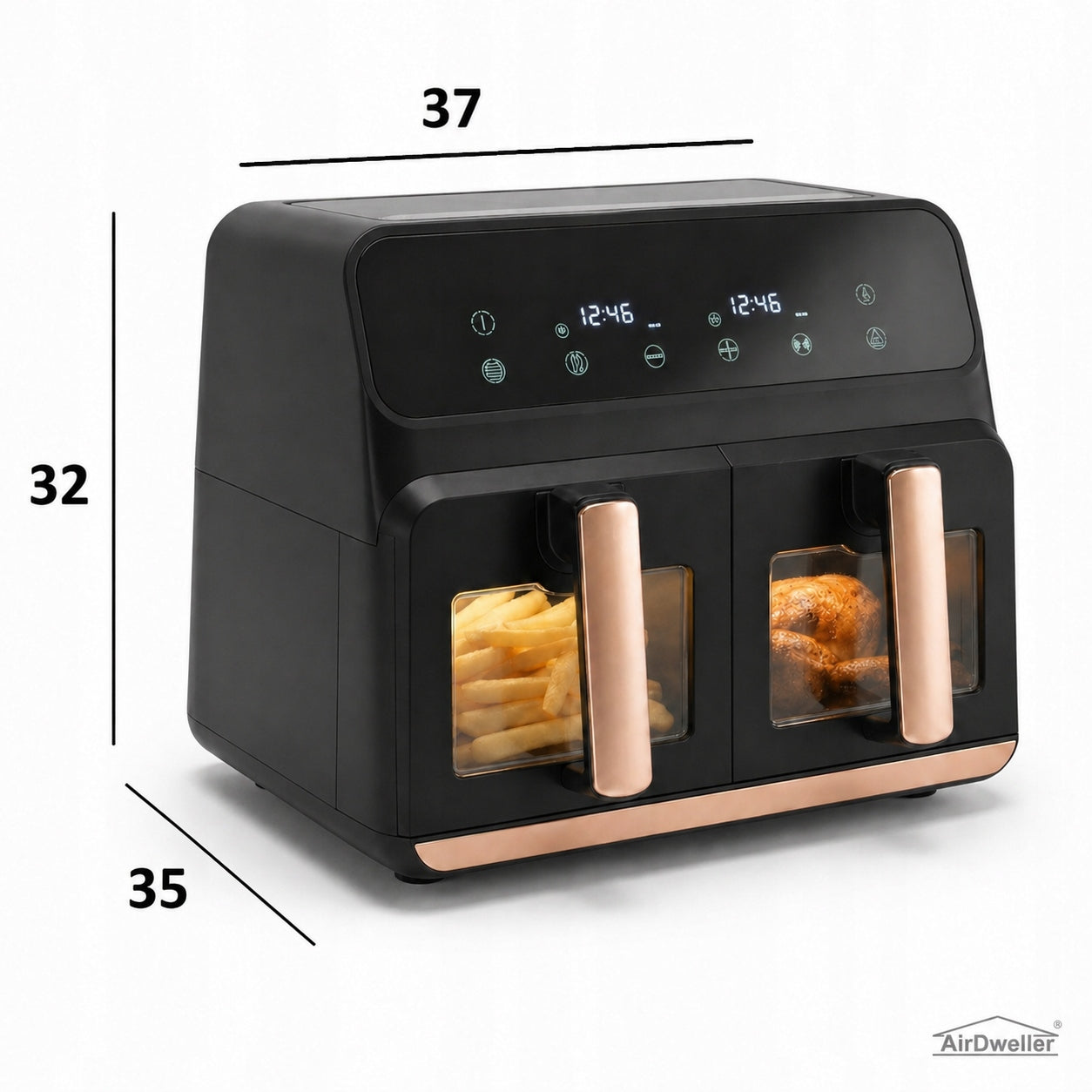 TWO-CHAMBER NON-FAT AIR FRYER AIRDWELLER AIR FRYER 2400W 9L BLACK Power 2400 W