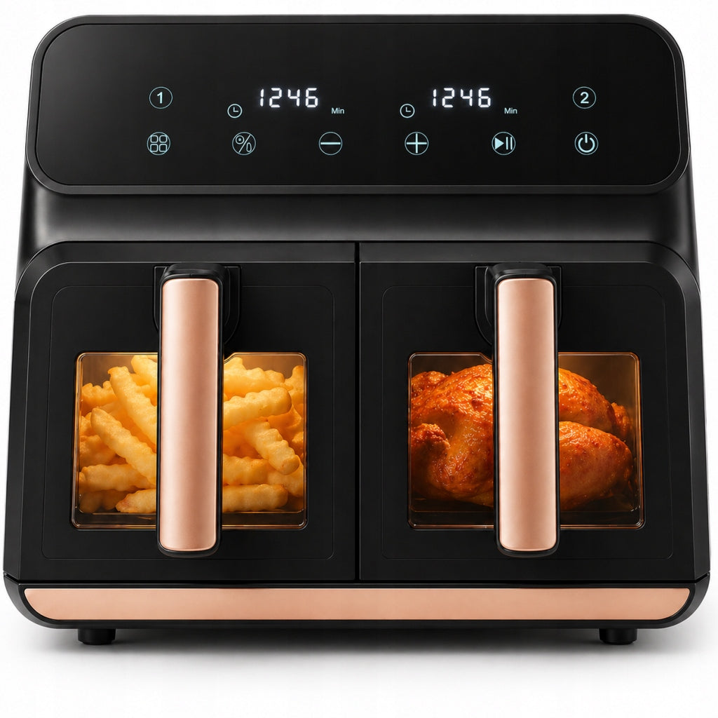 TWO-CHAMBER NON-FAT AIR FRYER AIRDWELLER AIR FRYER 2400W 9L BLACK