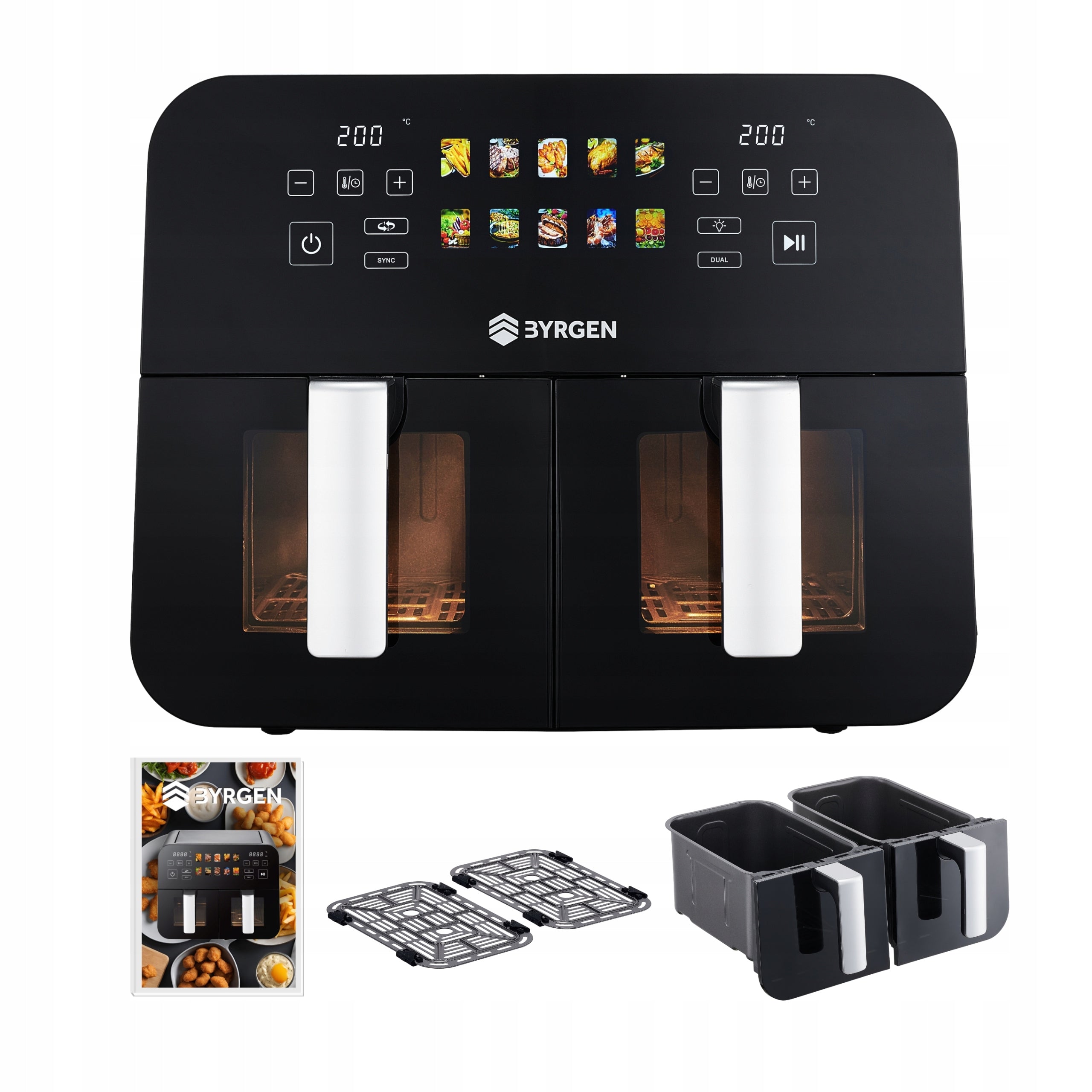 TWO-CHAMBER NON-FAT AIR FRYER BYRGEN AIR FRYER 9L 2400W DRYING Packaging status original