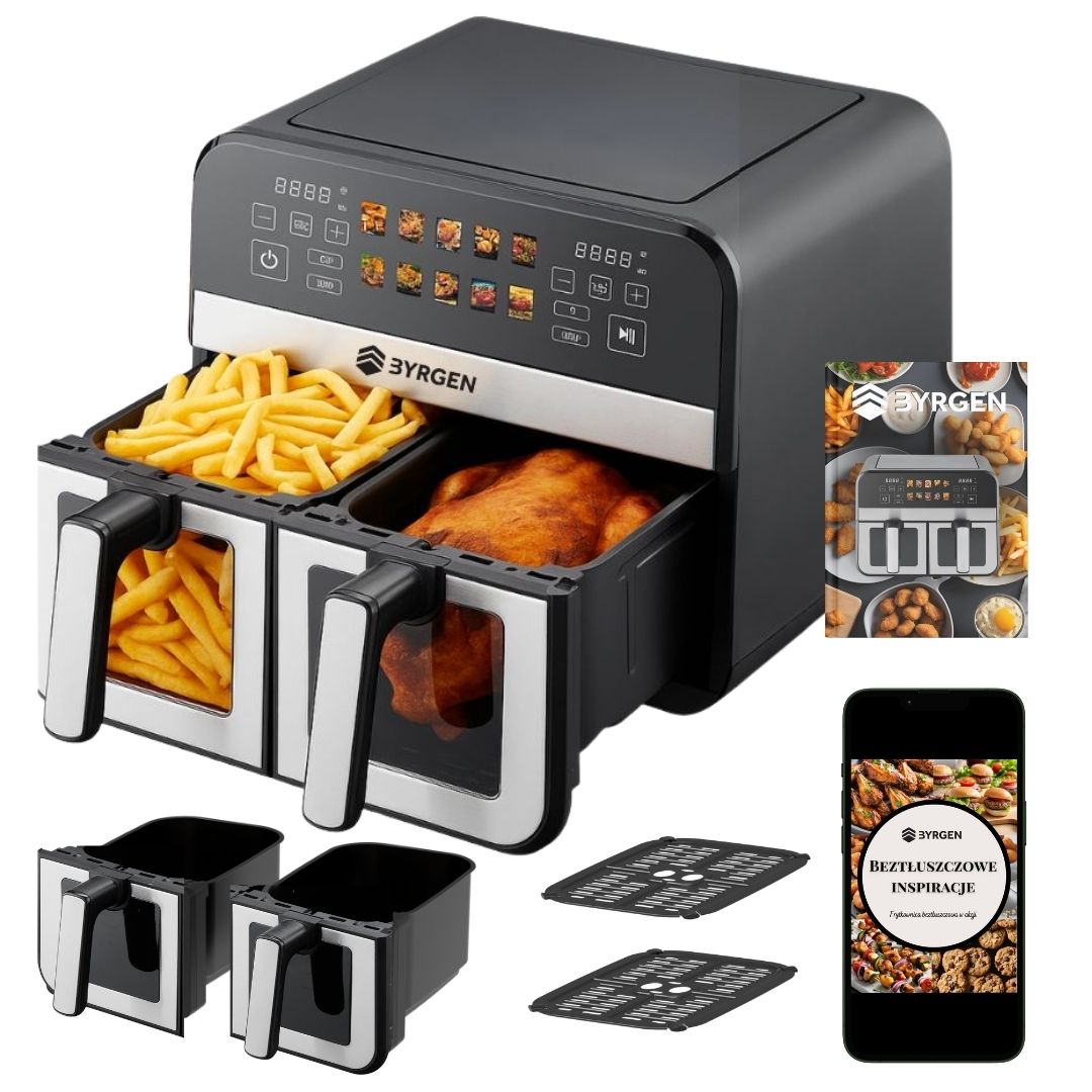 TWO-CHAMBER NON-FAT AIR FRYER LCD BYRGEN AIR FRYER 9L 2400W