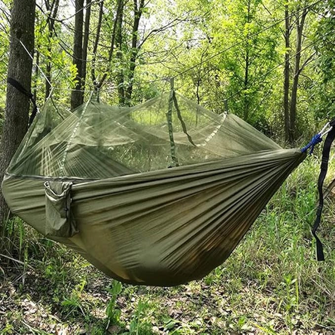 TWO-PERSON HIKING HAMMOCK WITH MOSQUITO NET CAMPING SURVIVAL DURABLE STRONG Packaging status original