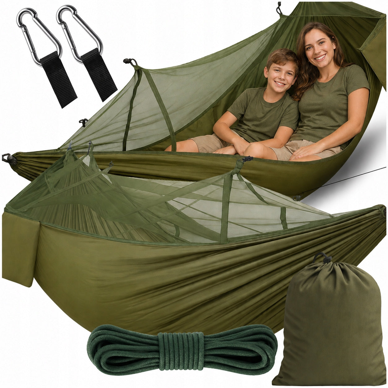 TWO-PERSON HIKING HAMMOCK WITH MOSQUITO NET CAMPING SURVIVAL DURABLE STRONG