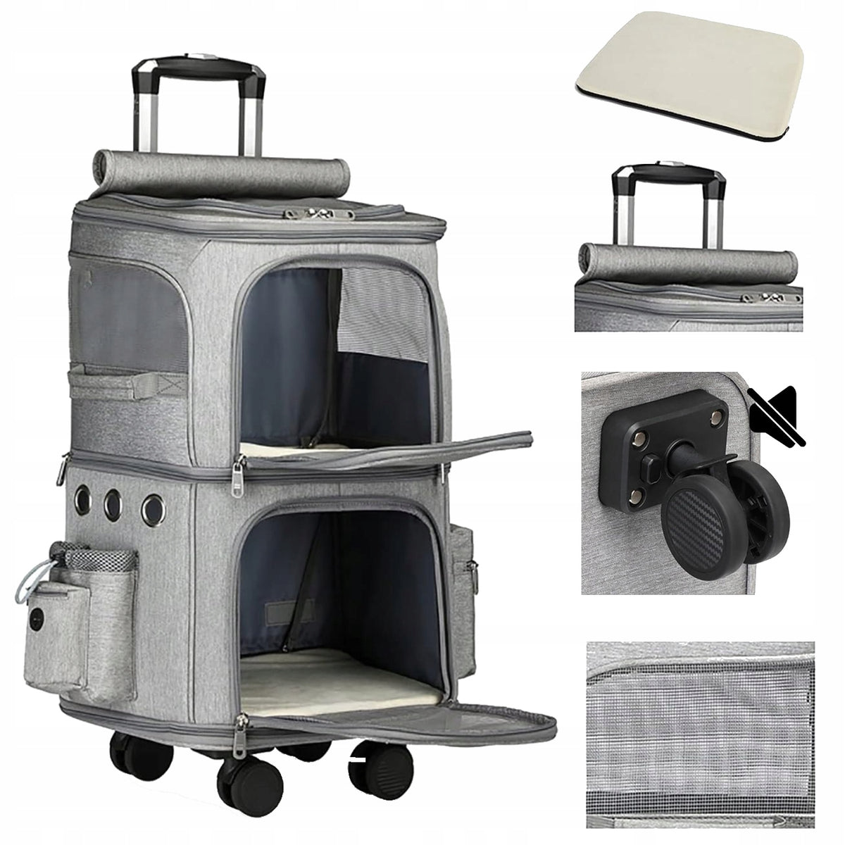 TWO-TIER suitcase transporter on wheels for cat dog 2in1 | I216