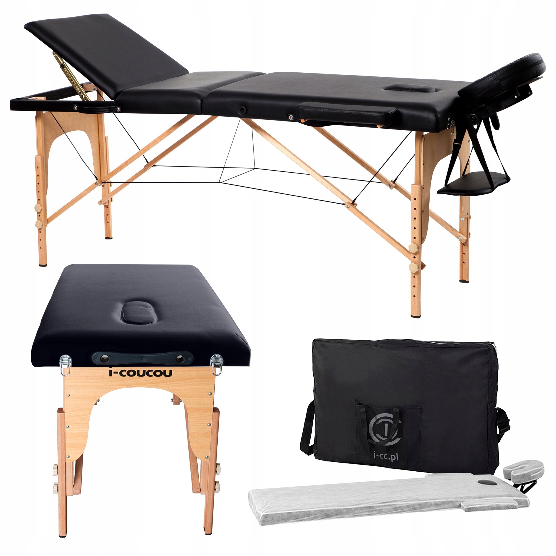 Table Massage Bed Folding Portable Wooden 3-Segment Couch