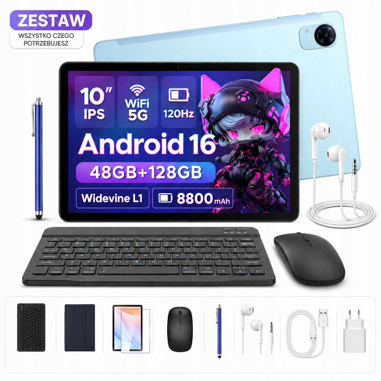 Tablet 10,1''2w1 Aorlym P10PRO 48+128GB Android16 Zestaw z Klawiaturą i PAN