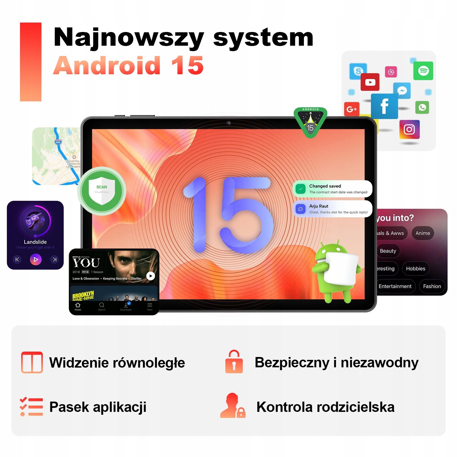 Tablet 10.1" Android 15 IPS 18(6+12GB)/256GB +klawiatura etui Operating system version Android 15