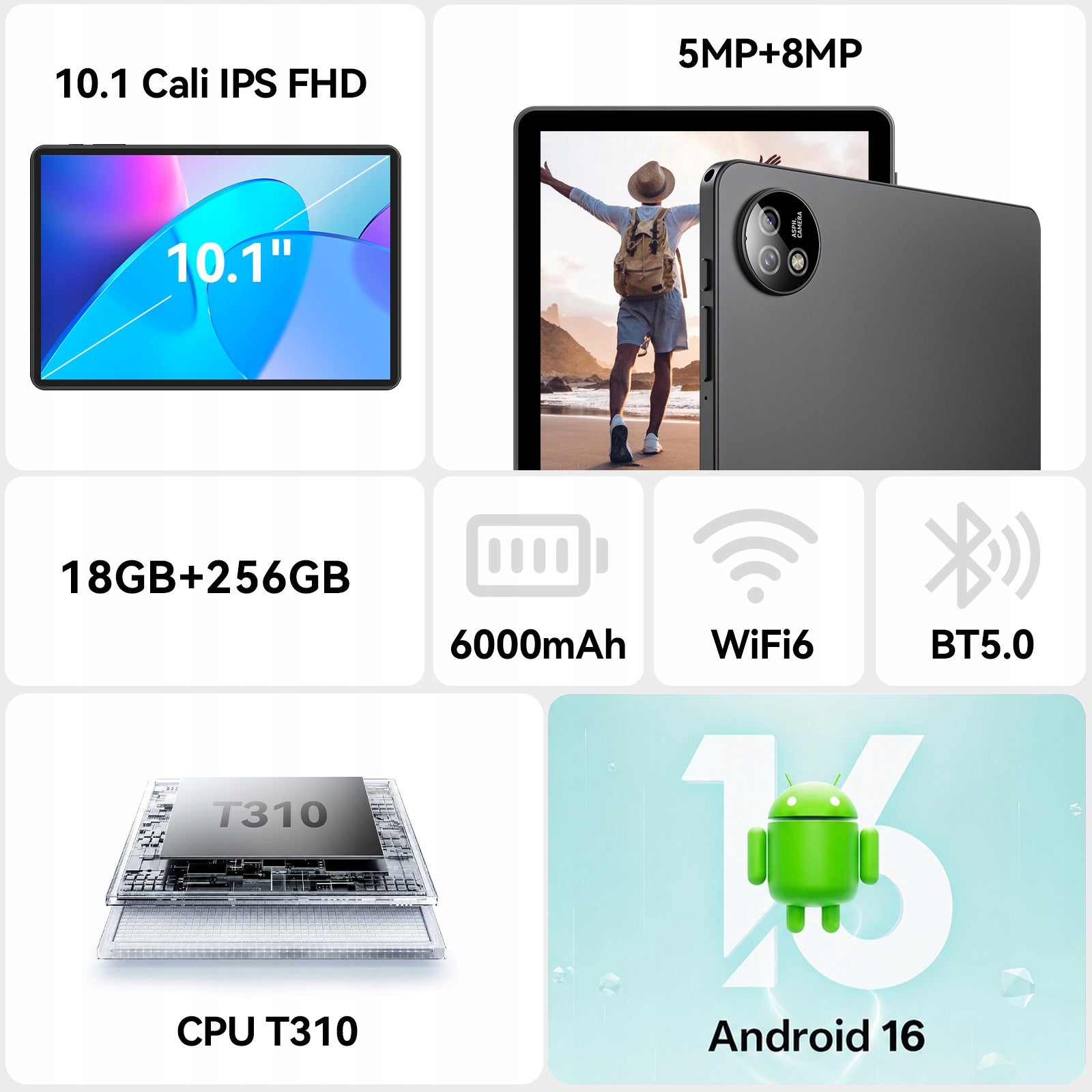Tablet 10.1” Unisoc T310 18(6+12)GB+256GB/1TB TF Android 15 +bookcover Packaging status original
