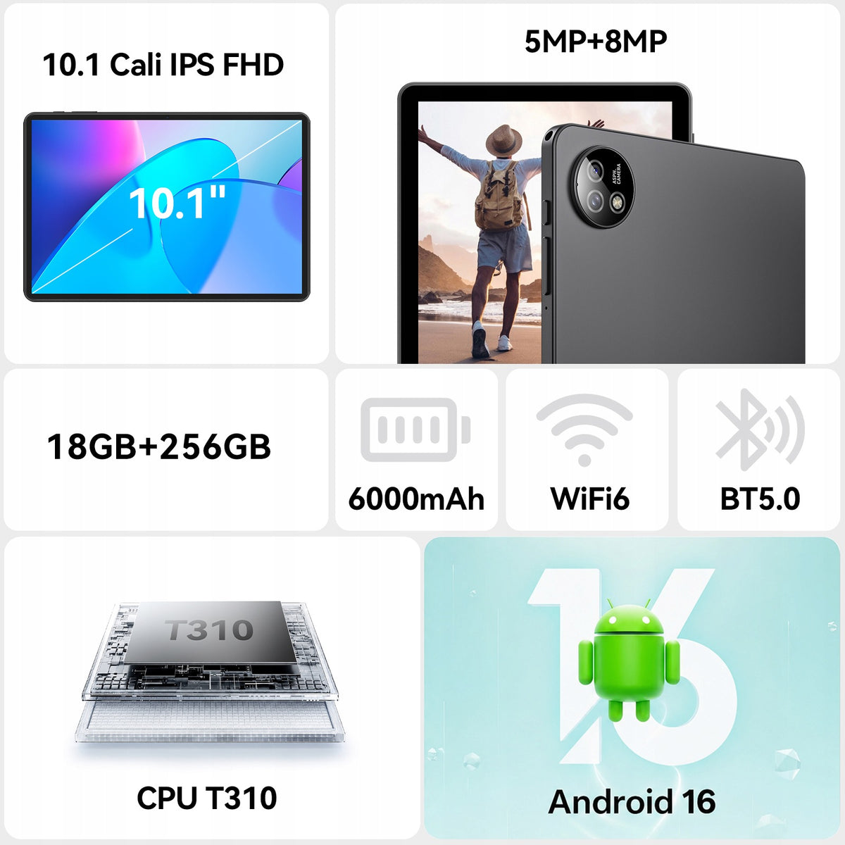 Tablet 10.1” Unisoc T310 18(6+12)GB+256GB/1TB TF Android 15 +bookcover Packaging status original