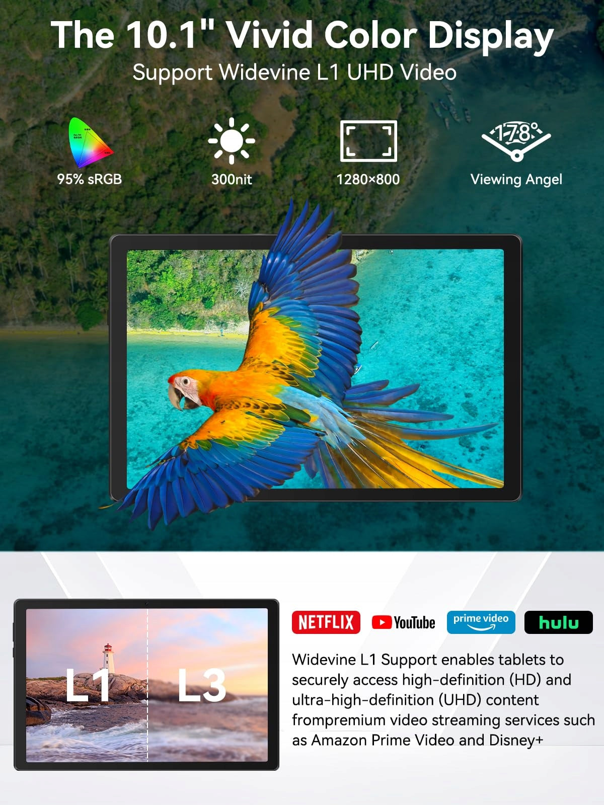 Tablet 10.1'' with Bluetooth Speaker Dock Android 14GB+64GB WiFi HD IPS LCD Operating system version Android 14