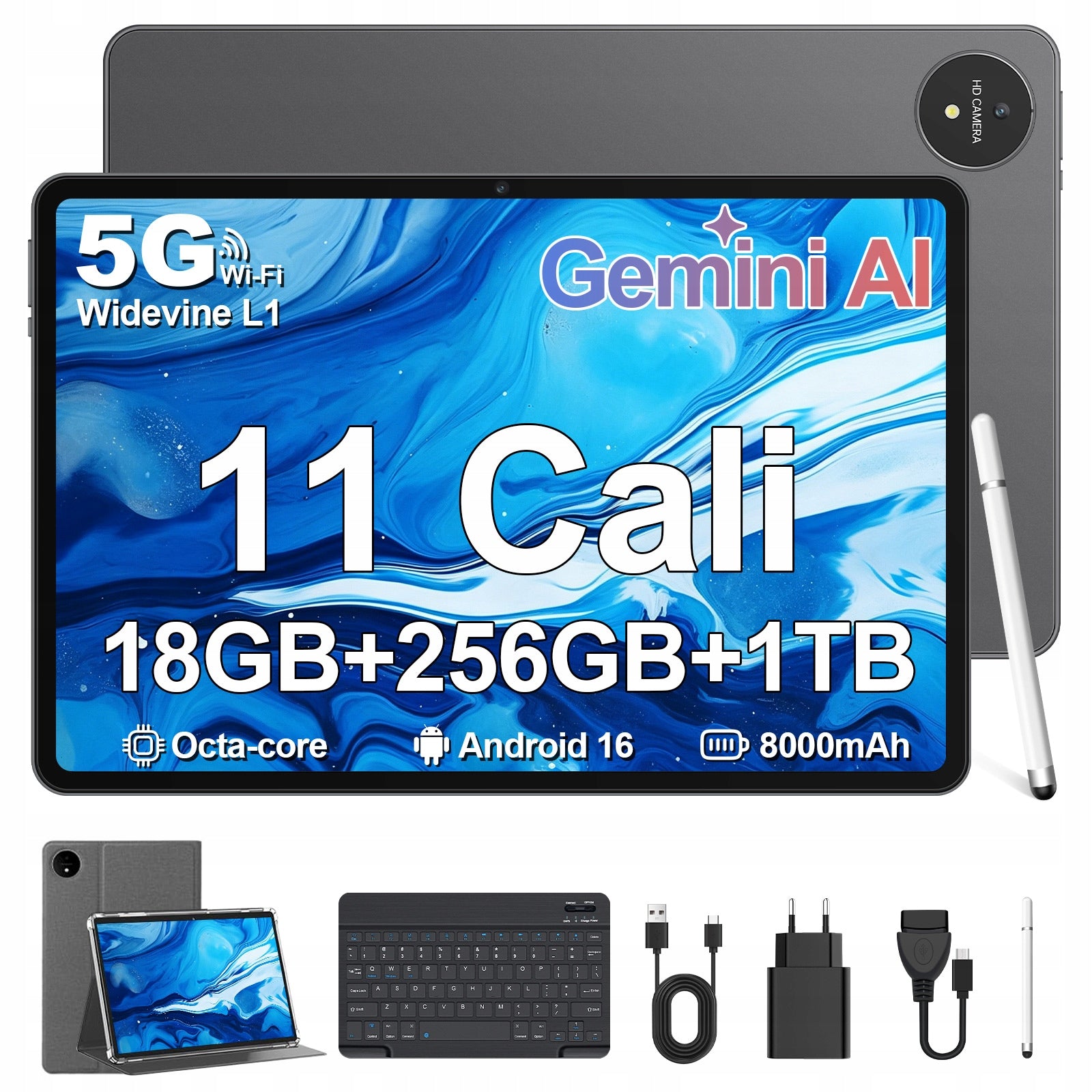 Tablet 11" Unisoc Android 16 IPS 18(6+12GB)/256GB +klawiatura etui