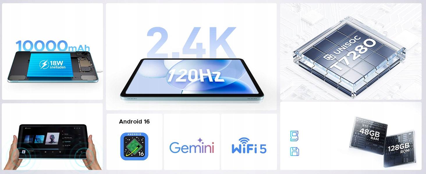 Tablet Pockam P12 12" Android16 8/128GB 10000mAh 120Hz WiFi GPS CASE SET Brand Pockam