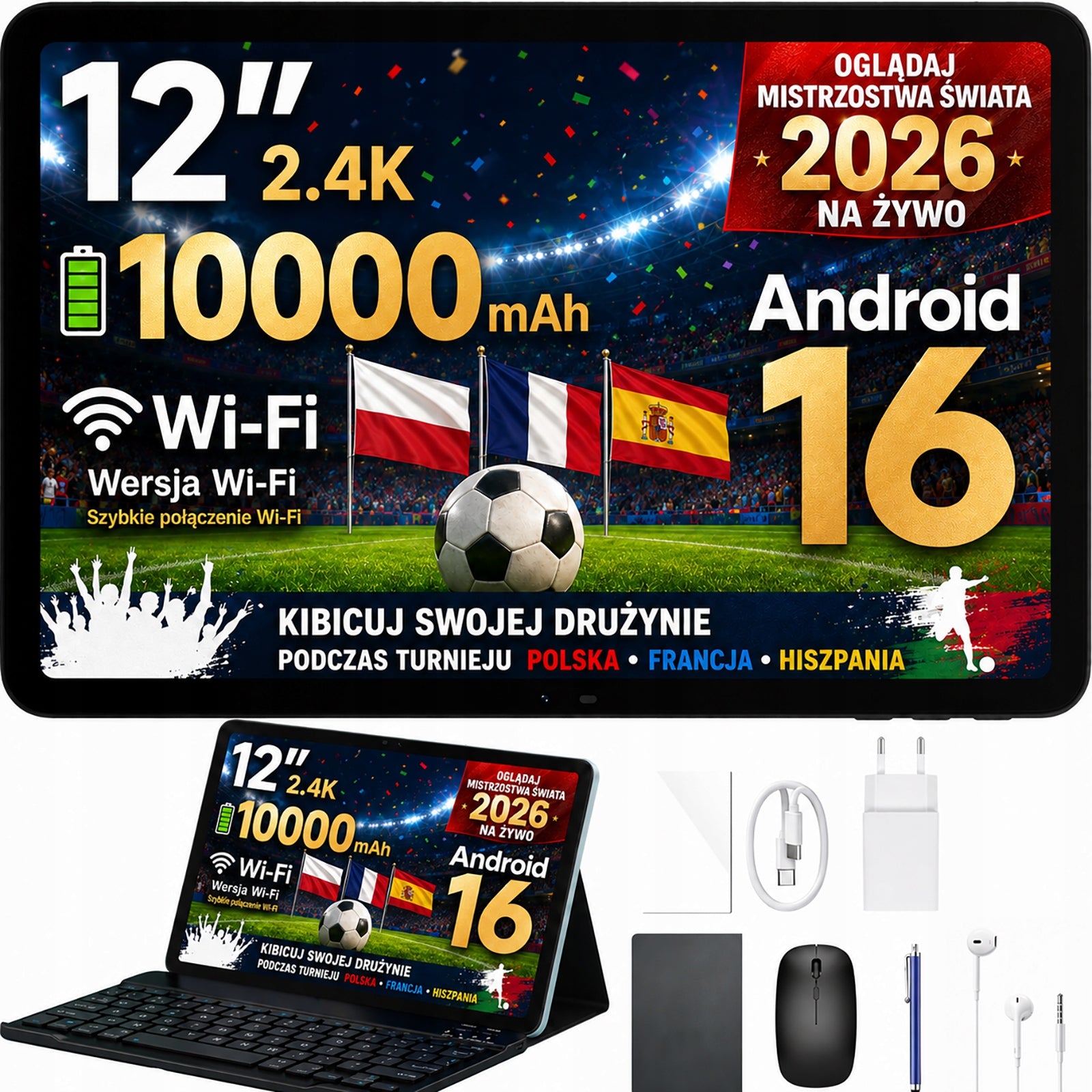 Tablet Pockam P12 12" Android16 8/128GB 10000mAh 120Hz WiFi GPS CASE SET
