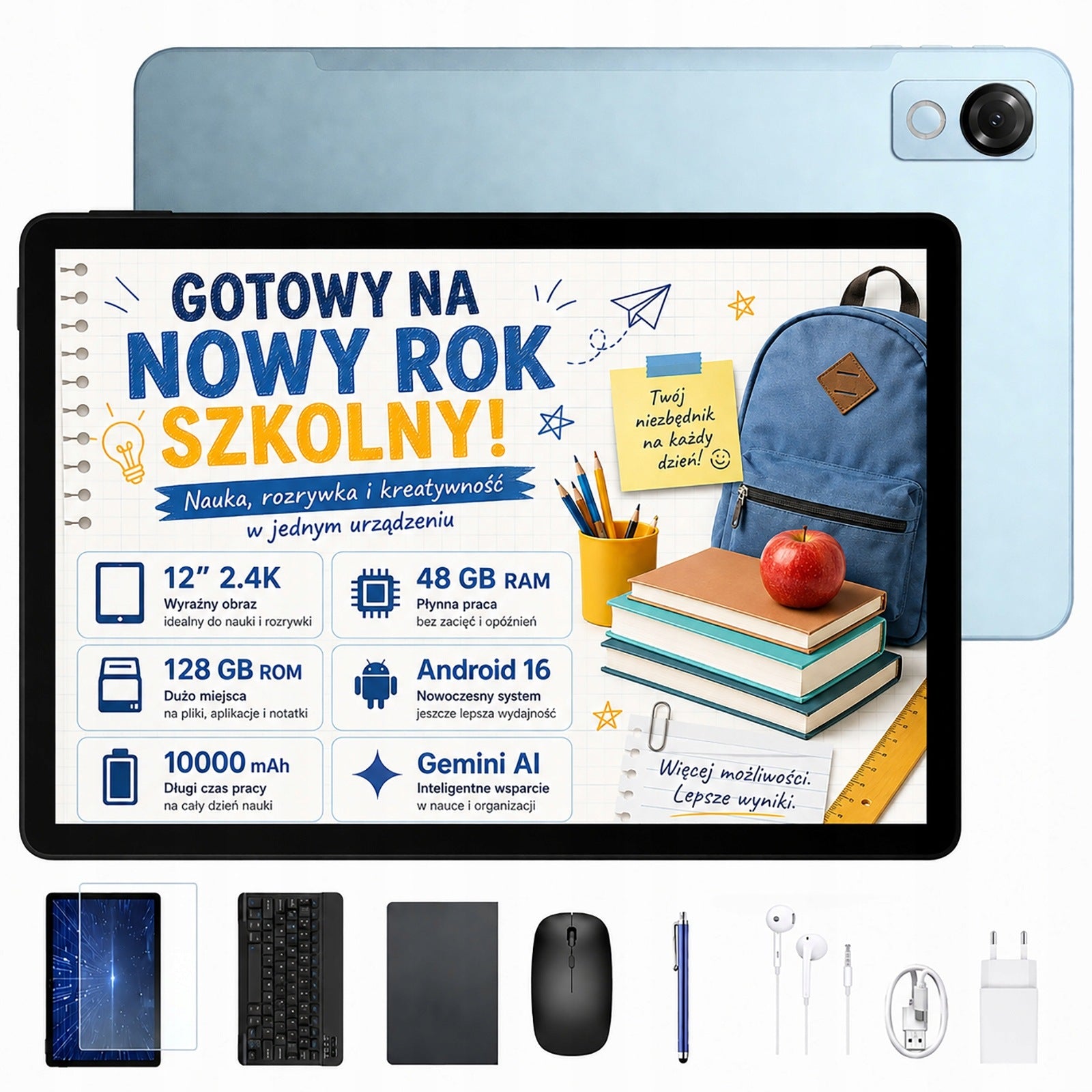 Tablet Pockam P12 12" Android16 8/128GB 10000mAh 120Hz WiFi GPS CASE SET
