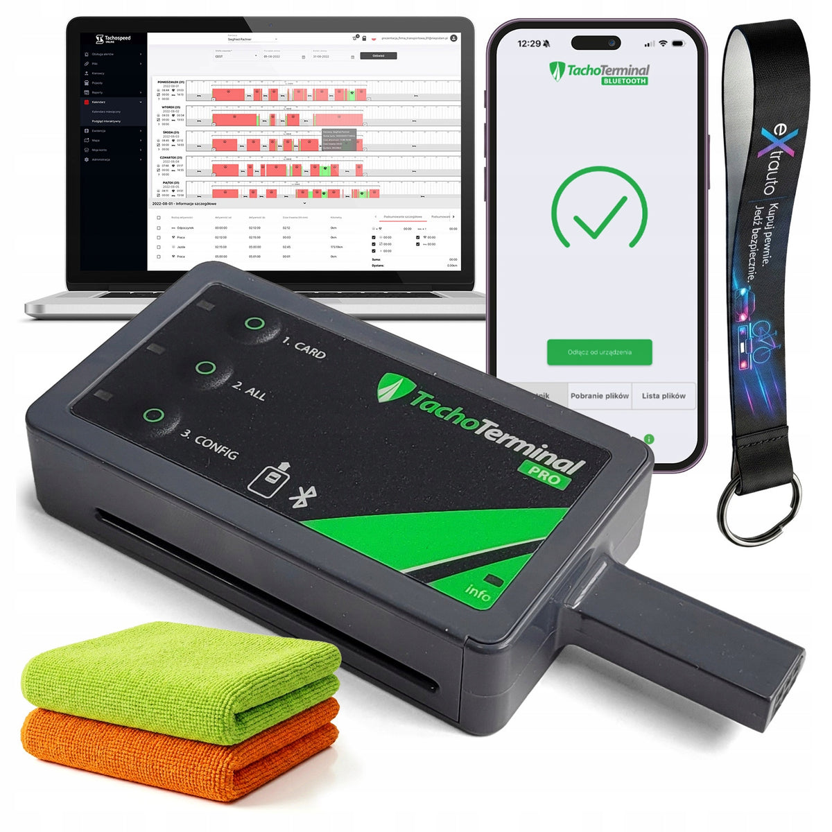 Tachograph and driver card reader Tachoterminal Pro 3 +lead +cloths