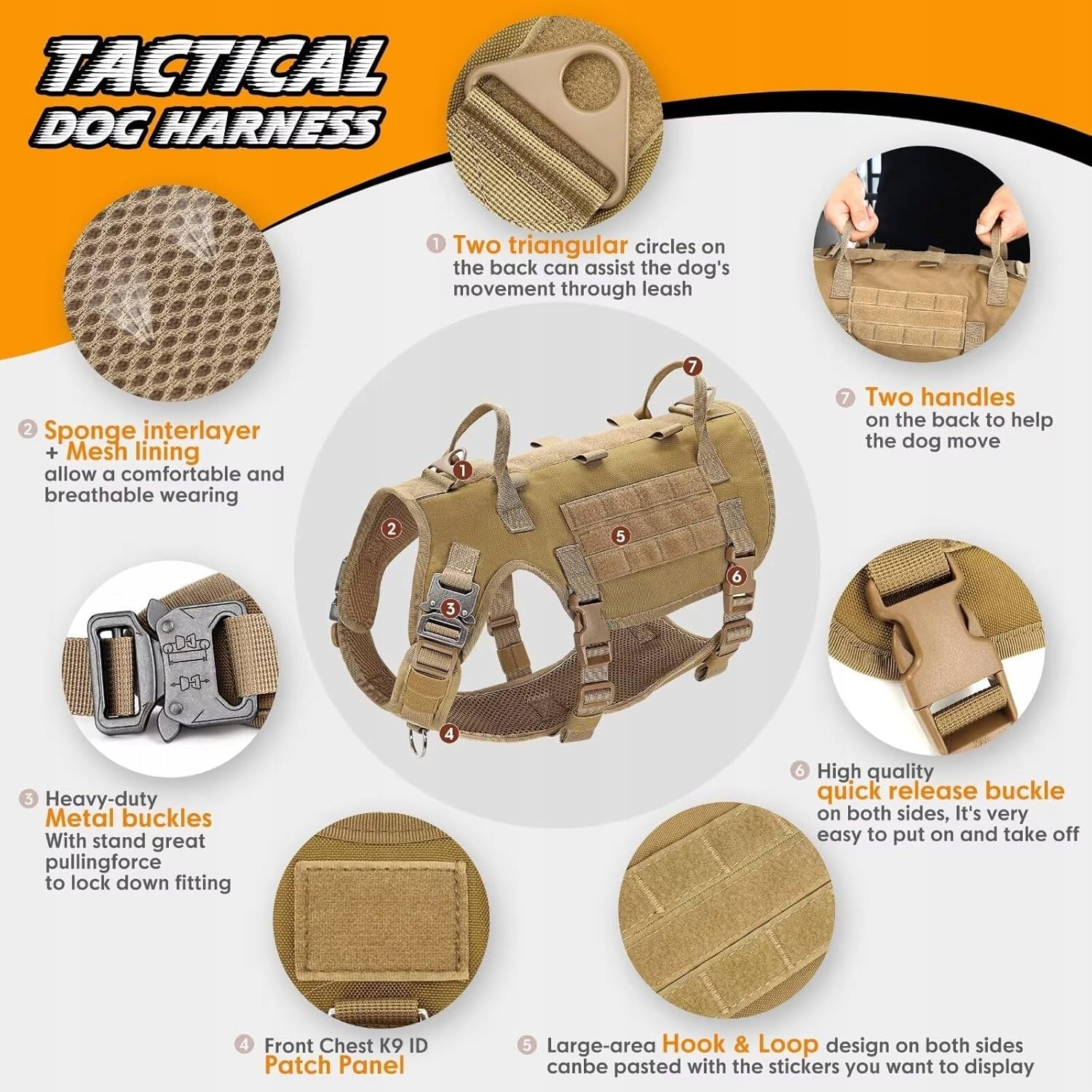 Tactical Dog Vest with Collar Size M – Didog Brand Didog