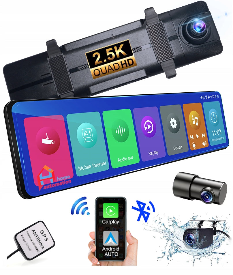 Taxi Recorder Bus QHD Three Cameras Mirror GPS Navigation Android Carplay