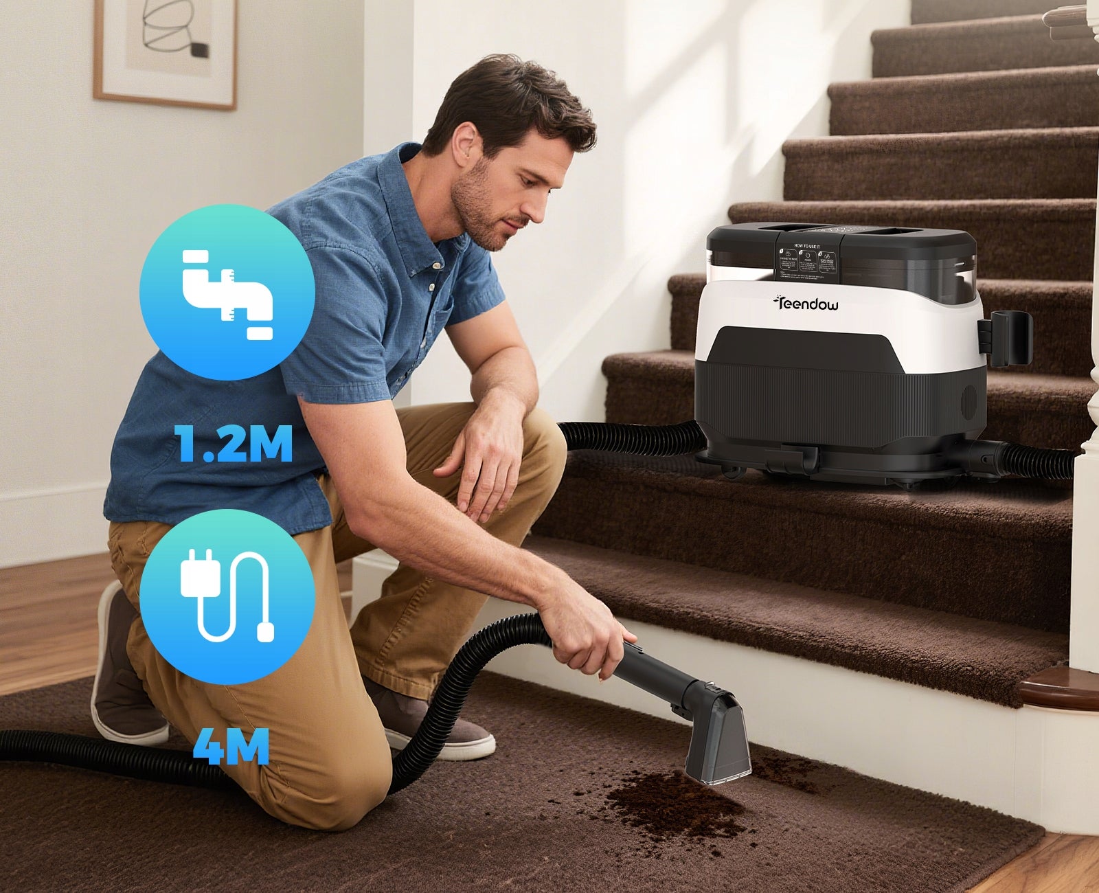 Teendow C6 MAX Steam Carpet Cleaner 12000Pa 1650W 4m Cable 2 Tanks Dirty water tank capacity 0.95 l