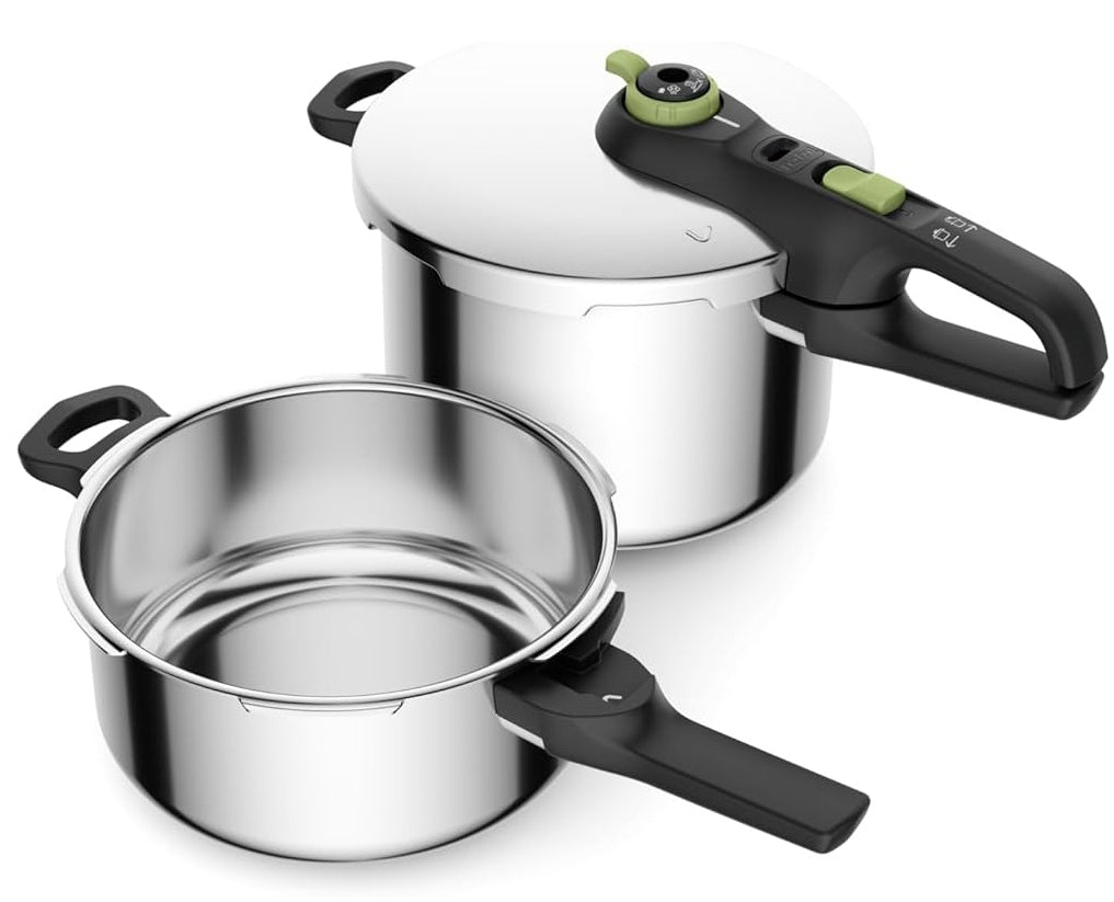 Tefal Pressure Cooker 6L Stainless Steel Induction 2 Programs Green to 6 People