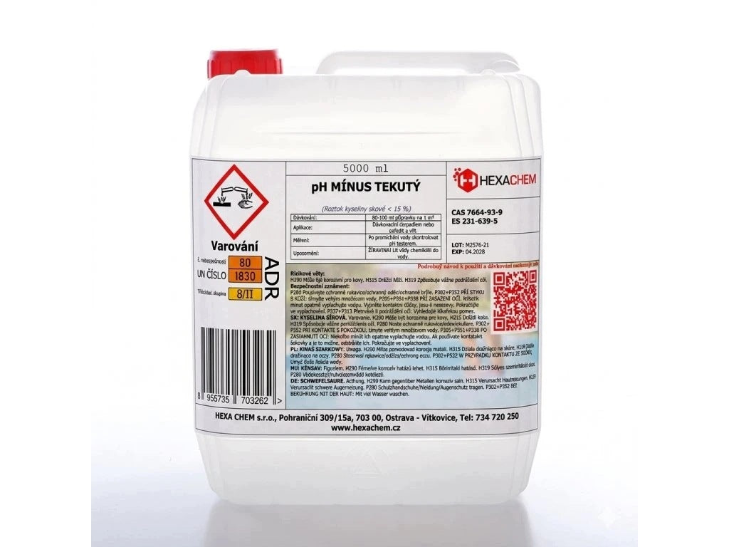 Tekutý pH MÍNUS pro snížení pH bazénové vody - 5000 ml