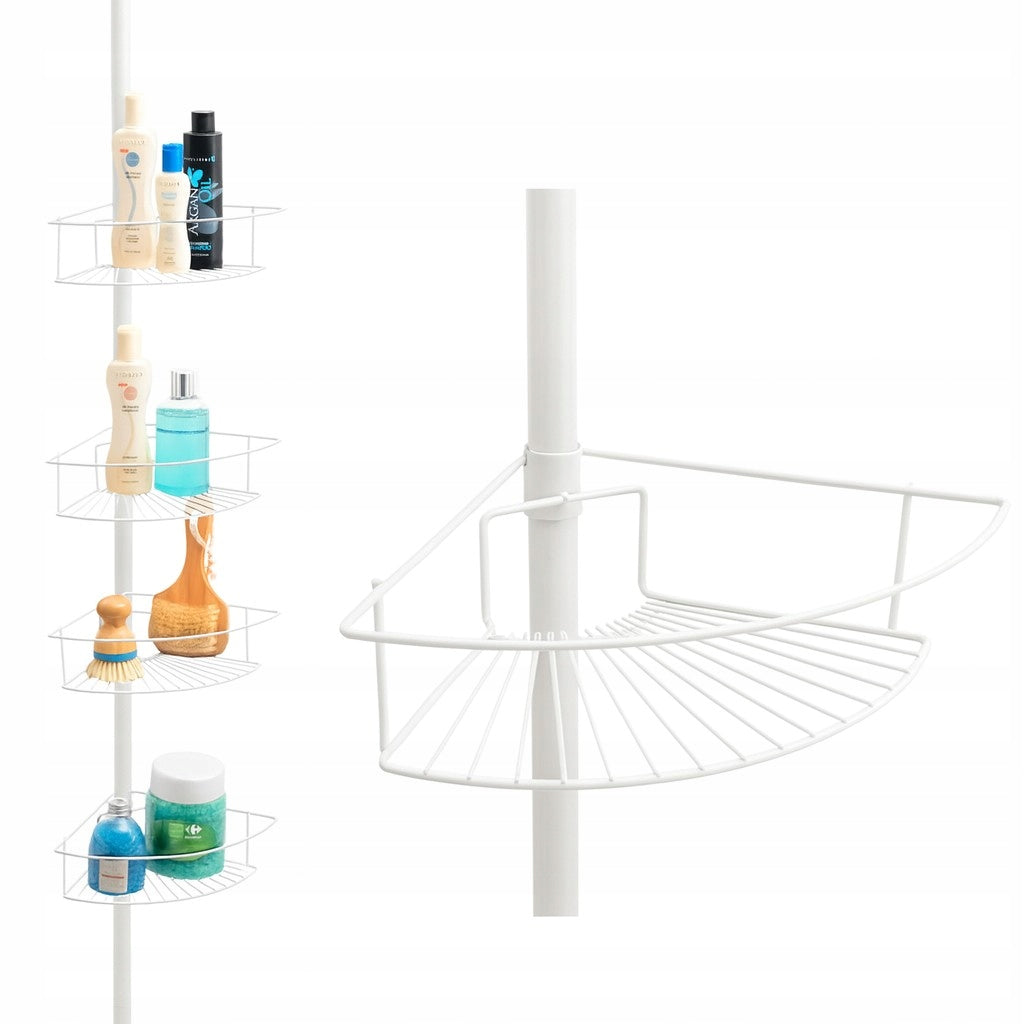Telescopic Corner Bathroom Shelf 4 SHELVES for Bathroom Toilet White