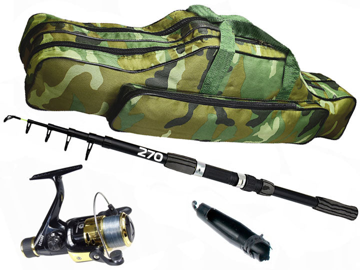 Telescopic fishing rod set - TRAVEL 270 - reel with fishing line and cover