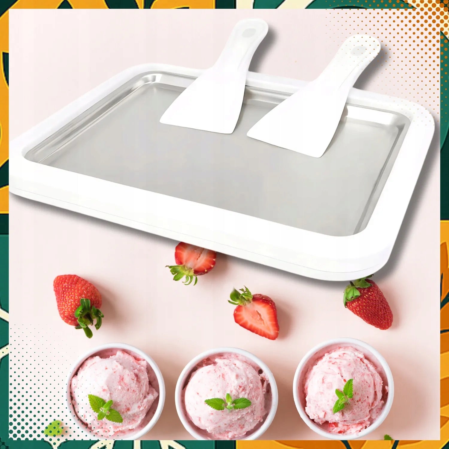 Thai Ice Cream Set Professional 2 Spatula Homemade Thai Ice Cream Packaging status original