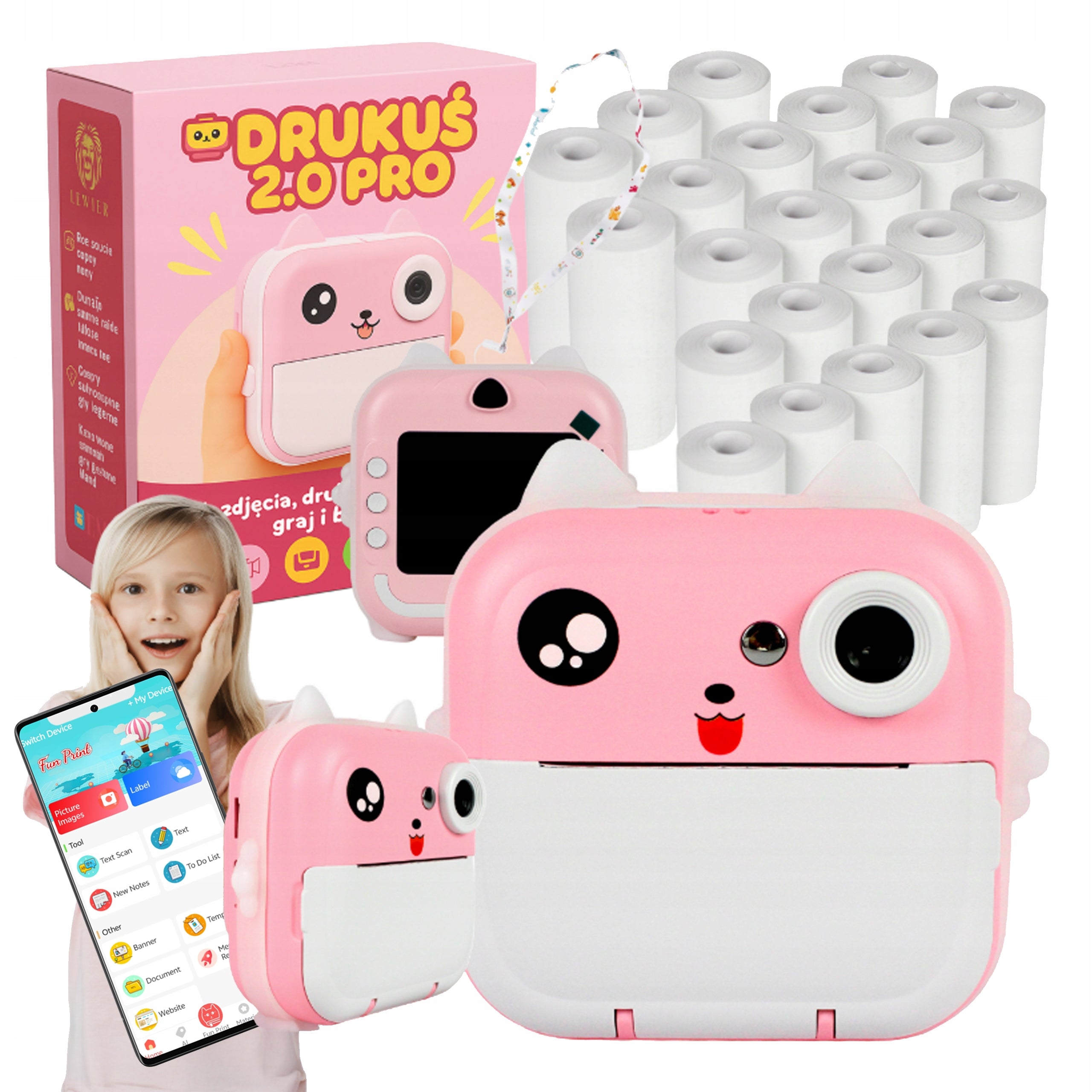 Thermal Printer Print Instant Camera 23 Rolls for Kids Packaging status original