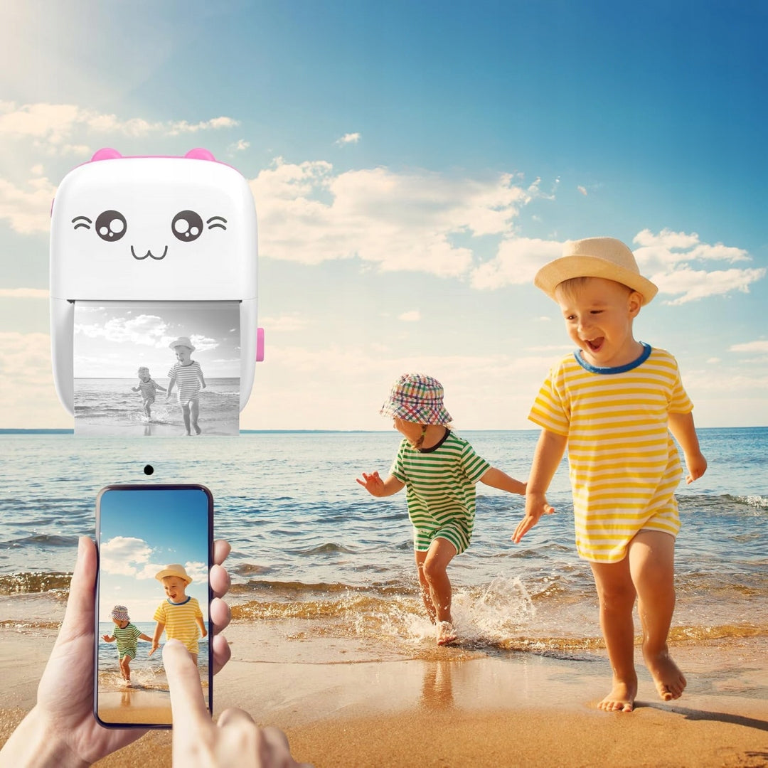 Thermal Printer for Photo Labels Portable Mini Instant Cat Manufacturer code DRUKARKA TERMICZNA DRUKUŚ RÓZOWA
