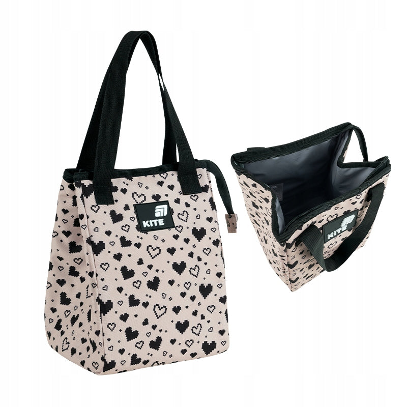 Thermal lunch bag for children with handles beige hearts Kite