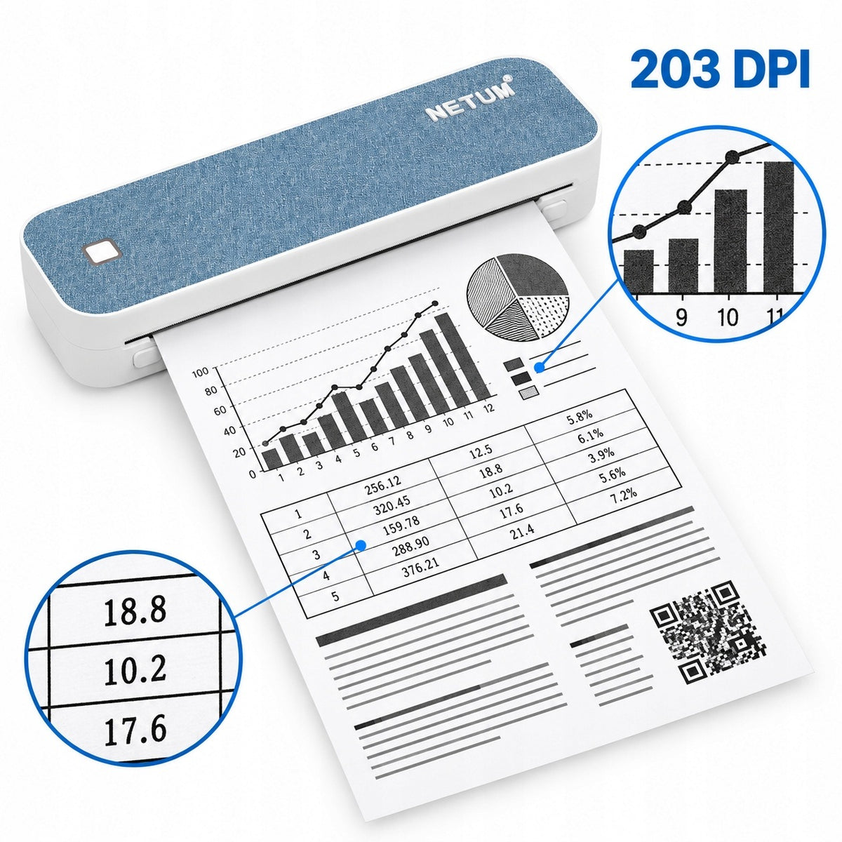 Thermal printer A4 NETUM LT-A10 Bluetooth USB 203 DPI 1500mAh without ink Manufacturer code SDHKU LT-A10