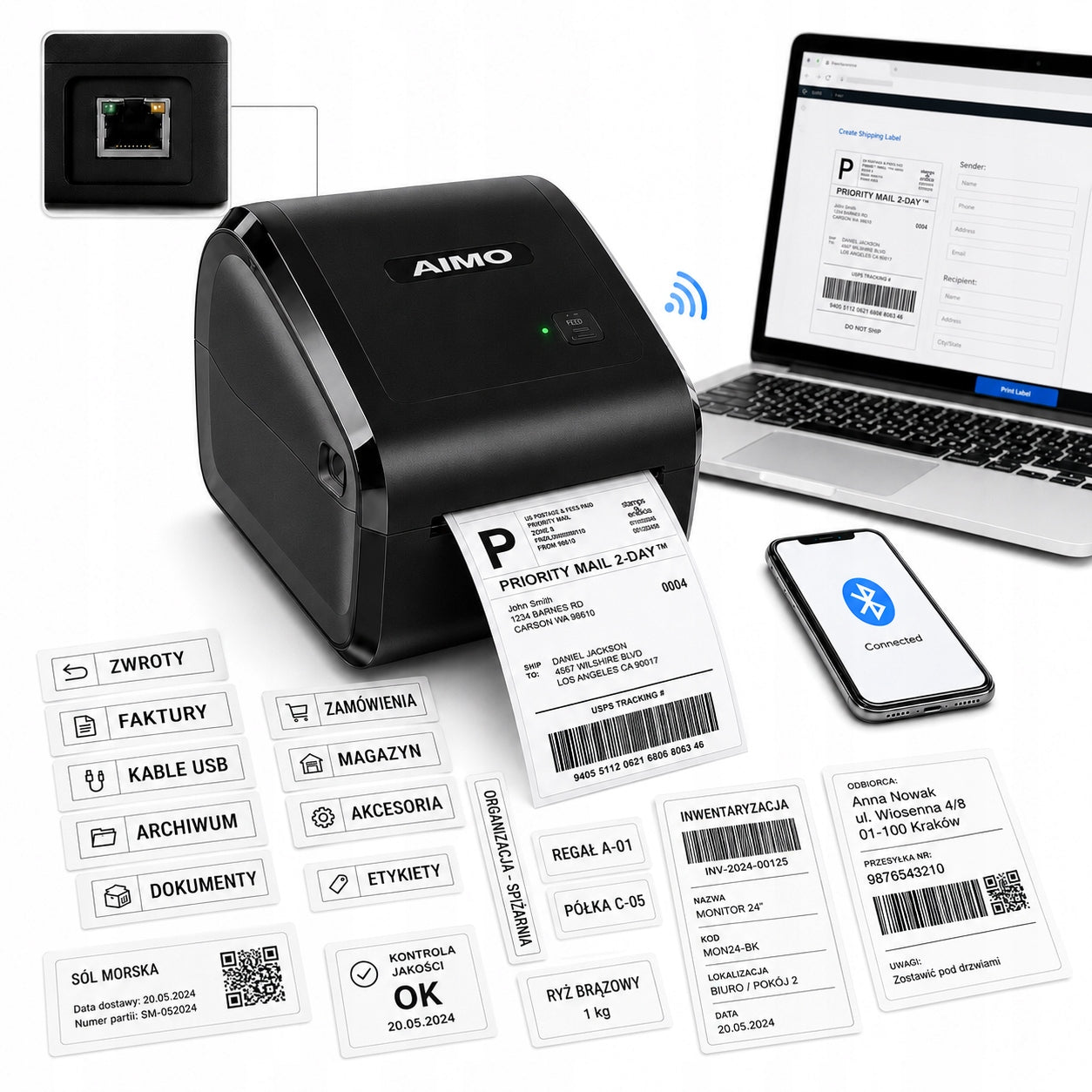 Thermal printer of courier labels AIMO PHOMEMO 550PRO LAN BT 115mm