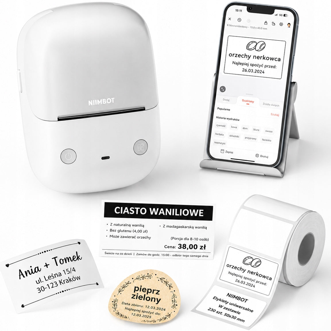 Thermal printer of self-adhesive labels B2 Niimbot 203 DPI Bluetooth USB