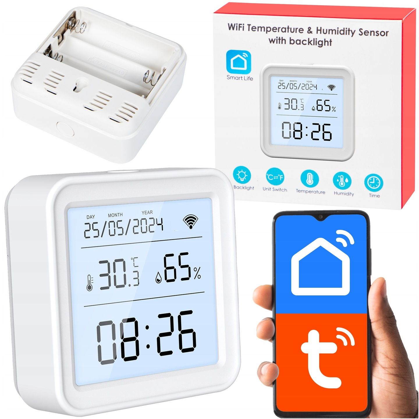 Thermometer Humidity Temperature Sensor and Clock TUYA SMART LIFE WIFI LCD