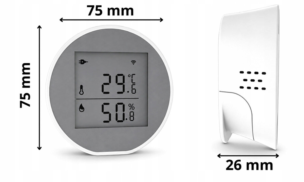 Thermometer Monitor Humidity Temperature Sensor WiFi TUYA LCD USB-C Alarm Manufacturer code Czujnik temperatury wilgotności LCD TUYA WIFI