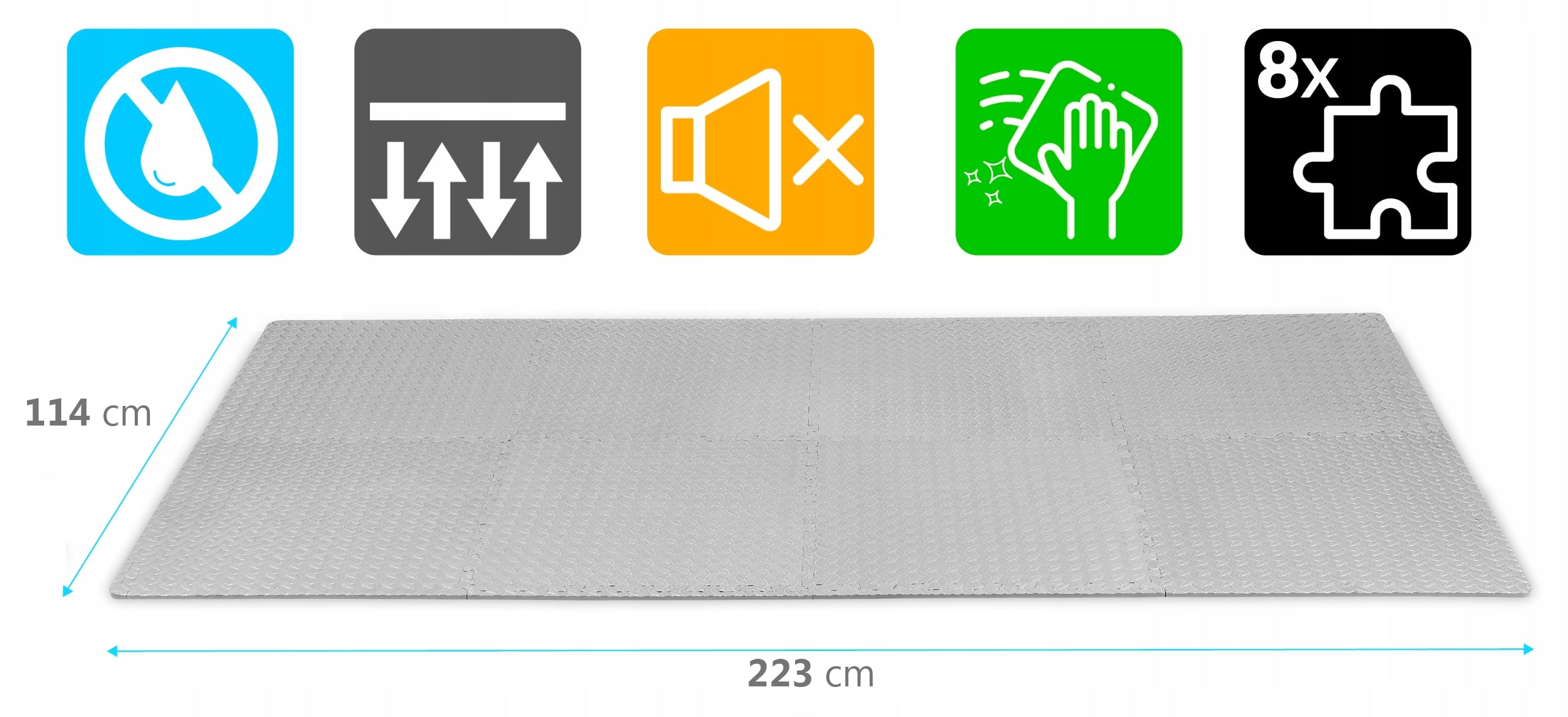 Thick Protective MAT PUZZLE FOR GYM EXERCISE EQUIPMENT 223x114cm Color gray