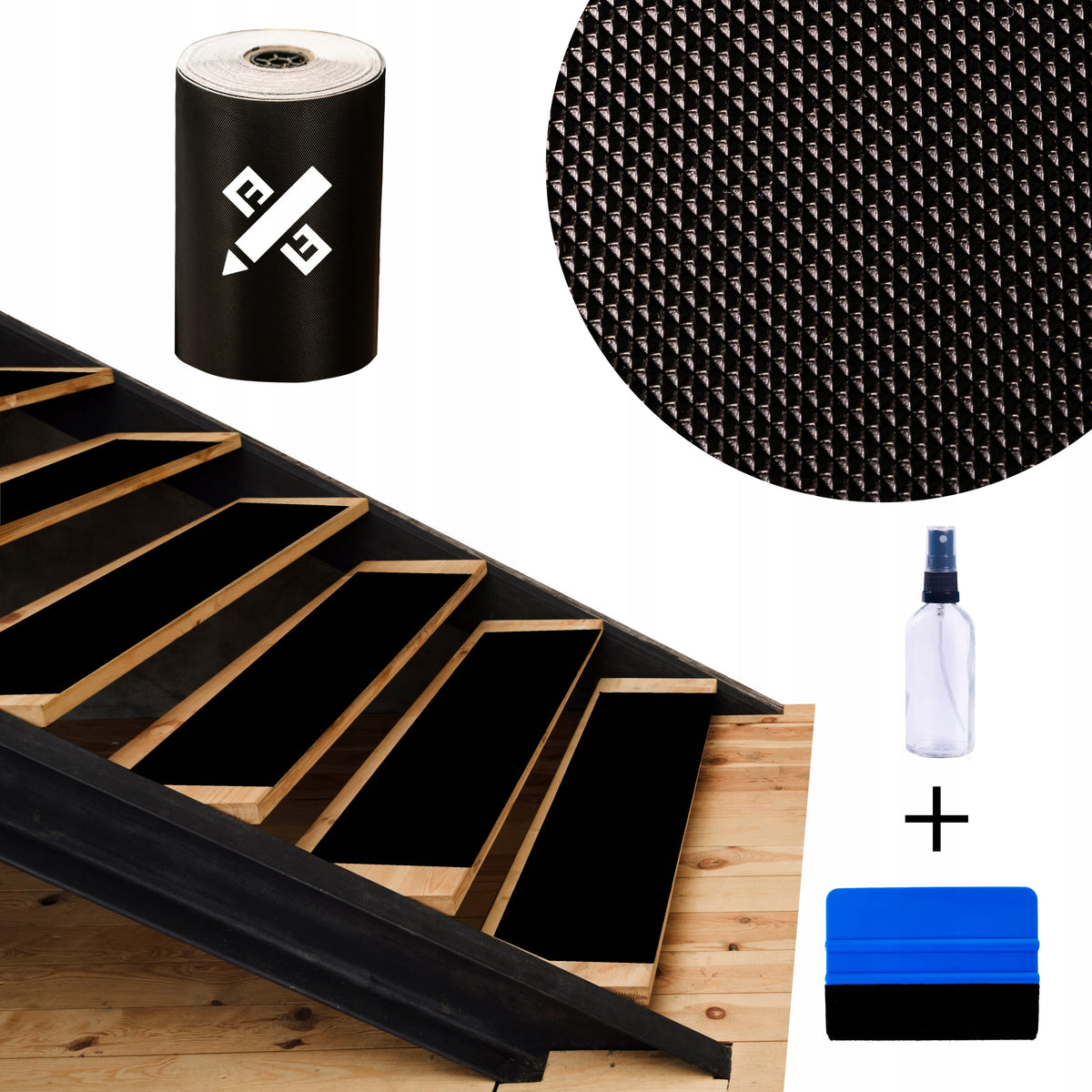 Thick non-slip PVC laminate film staircase black ANY SIZE