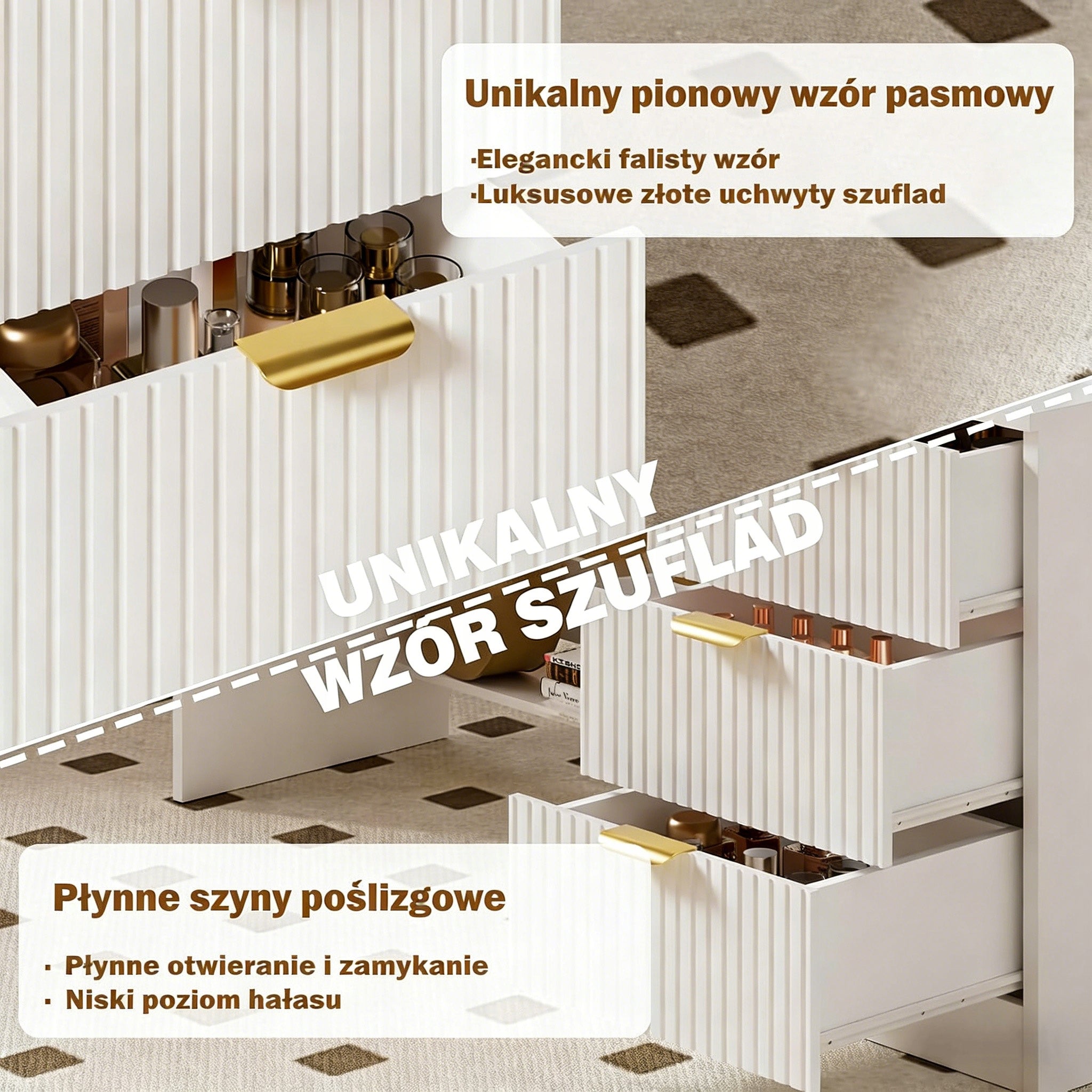 Toaletka Kosmetyczna Ryflowana z Lustrem, LED i Gniazdkami 114x40x149cm Furniture width 40 cm