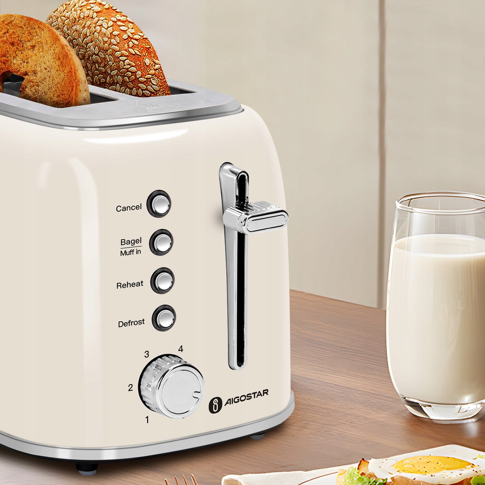 Toaster 800 W Aigostar Defrosting 6 levels of toasting 2 slices Beige EAN (GTIN) 8433325384814