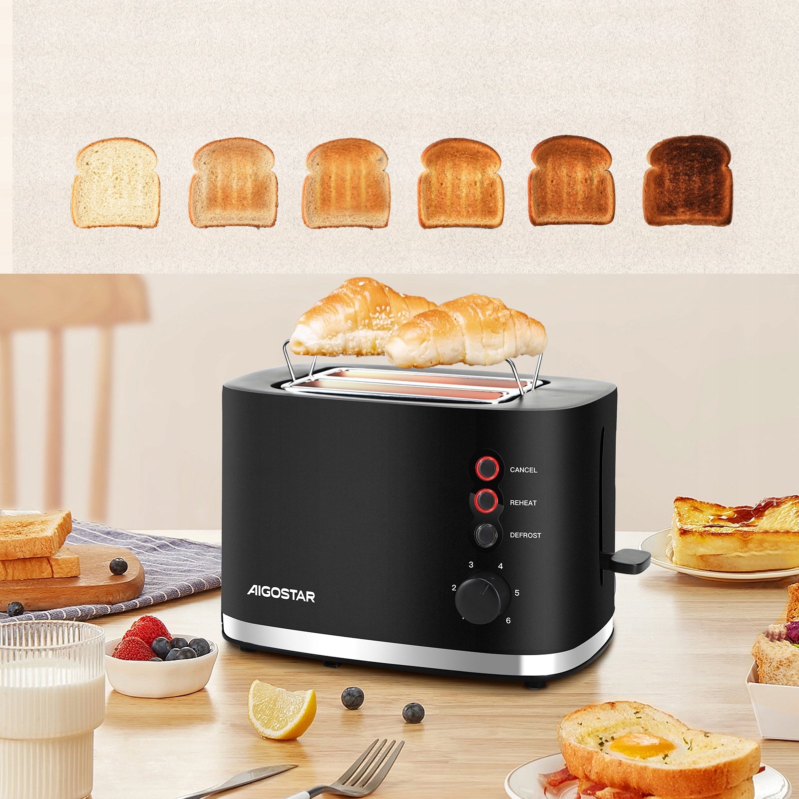 Toaster Aigostar Energy 800W Defrosting 7 Degrees Black Packaging status original