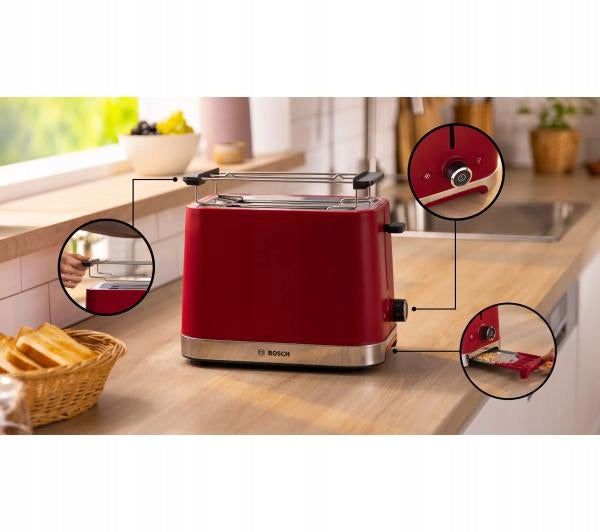 Toaster Bosch TAT4M224 950W 2 Toast Bread Grate Red Brand Bosch
