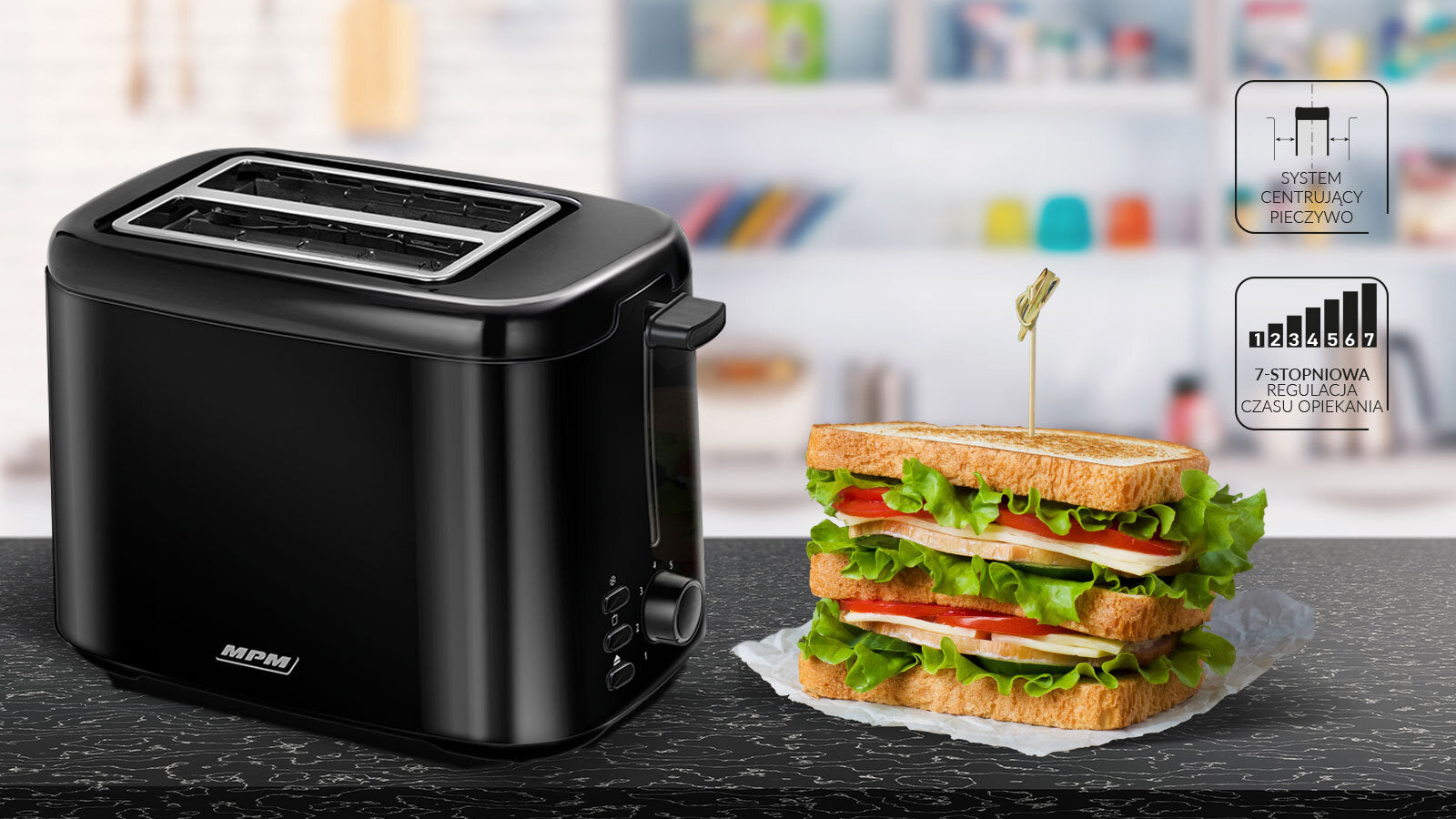 Toaster MPM MTO-07/C Black Power rating 800 W