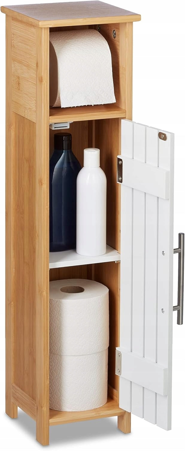 Toilet paper stand cabinet 71x18x20 cm bamboo white modern Packaging status original