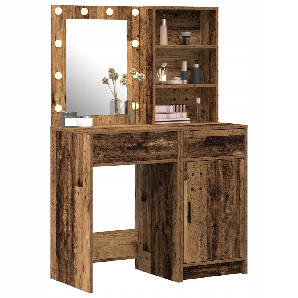 Toilet set with LED drawer with shelf 2 pcs Old wood Customs tariff code 94036010