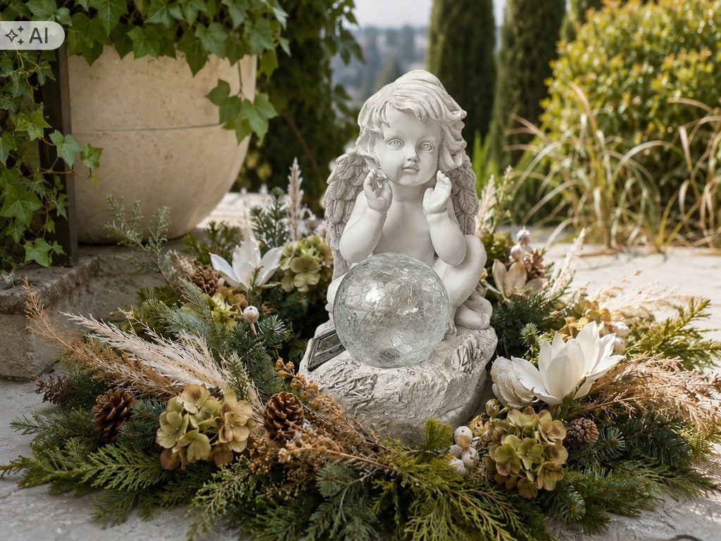 Tombstone Figurine LED Snitch Angel LARGE Solar BALL for grave glowing 23,5 cm Packaging status original