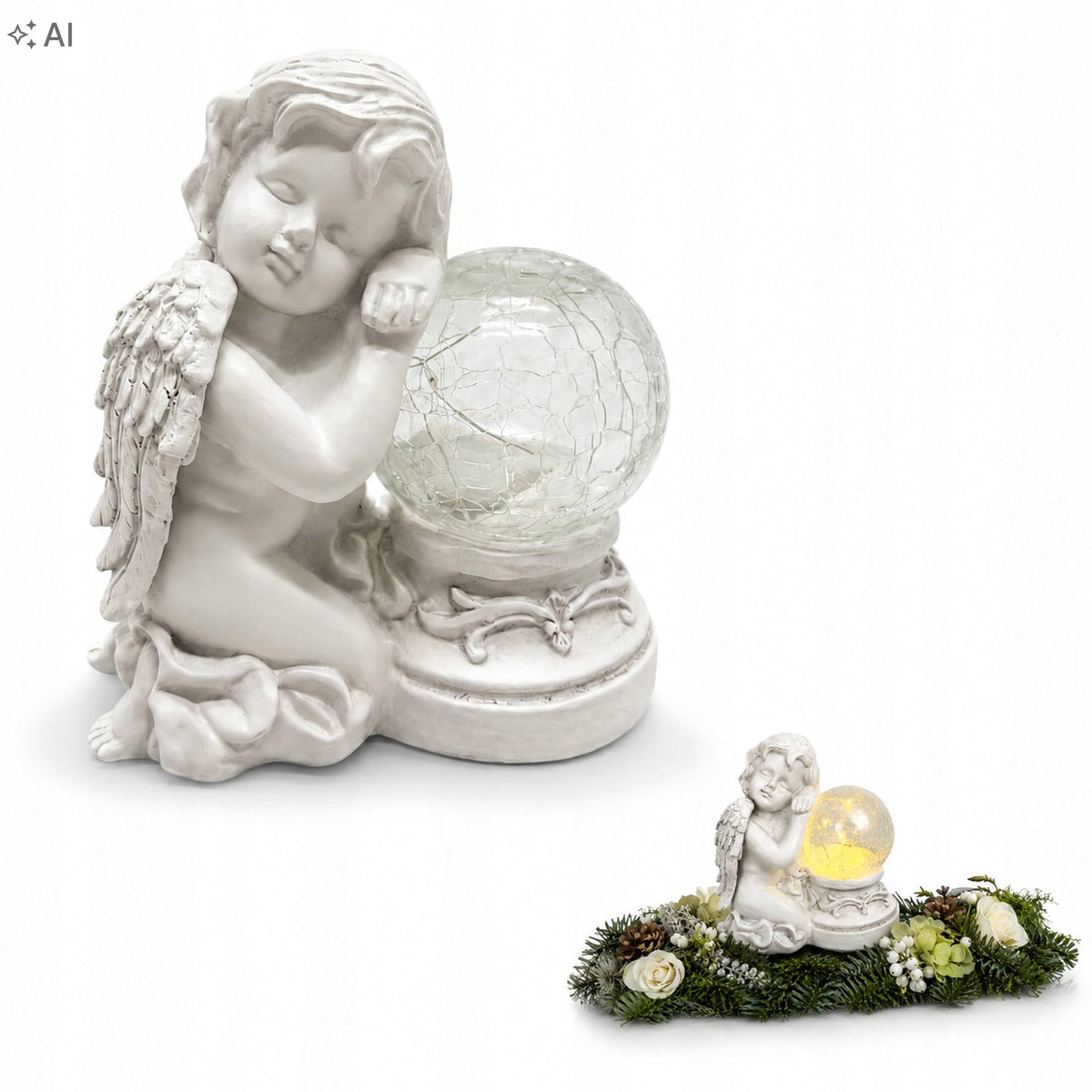 Tombstone Figurine Snitch LED Angel LARGE Solar BALL for grave glowing 17 cm