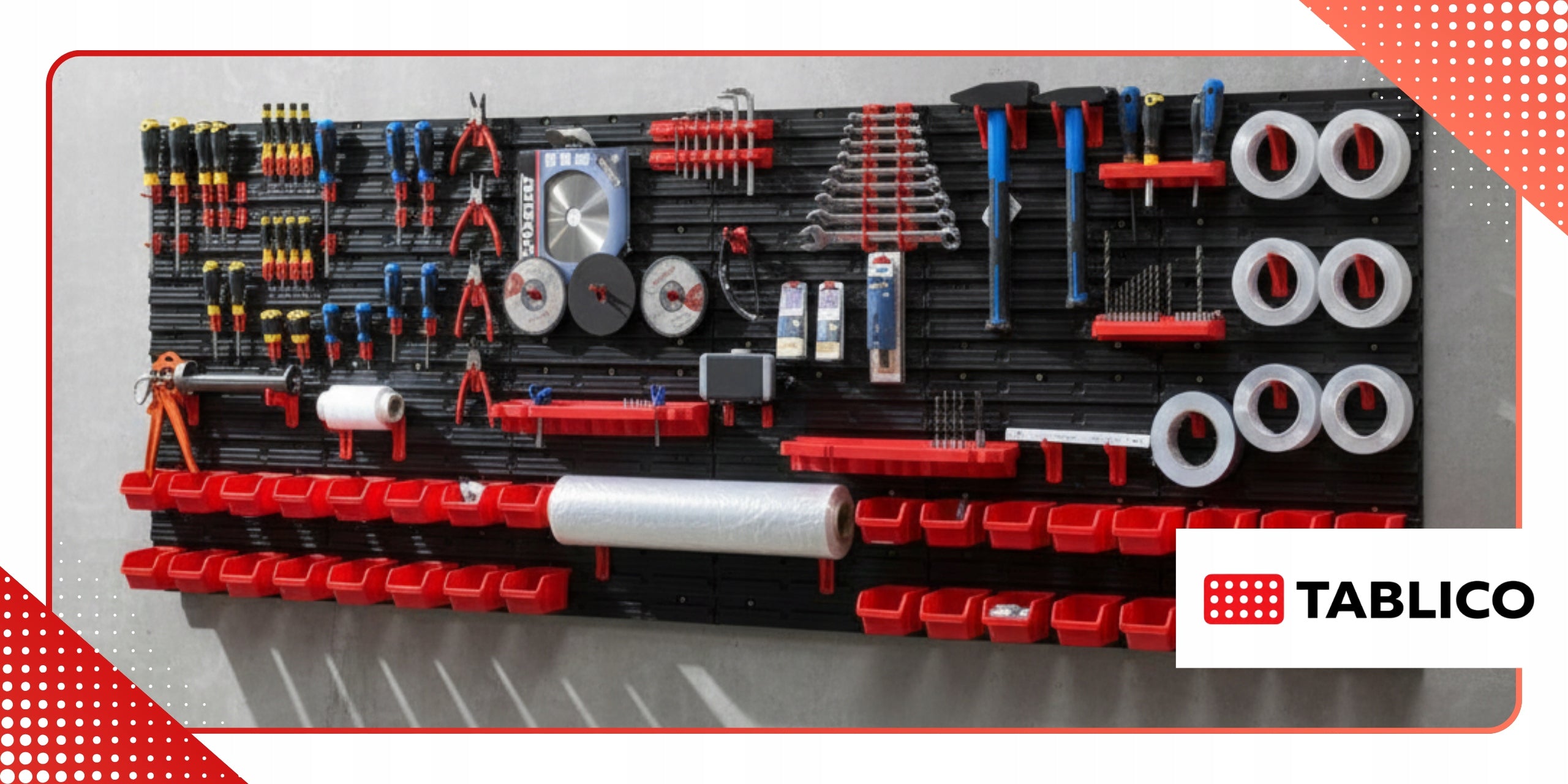 Tool Board Workshop Wall Tool Organizer with Cuvettes Additional features hangable fastening holes for elements