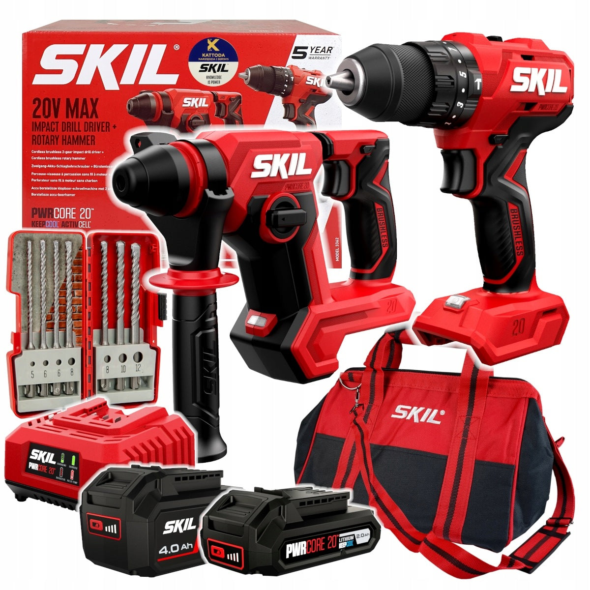 Tool Kit Skil 20V Screwdriver 3021 Impact Hammer 3821 Rechargeable Bag