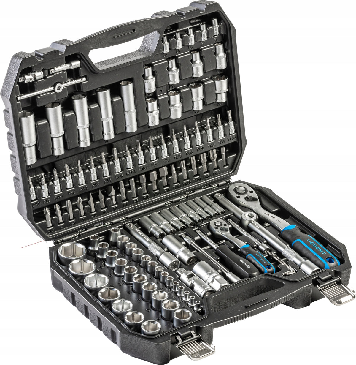 Tool set 112 pcs, CrV, ratchet 1/4″ and 1/2 HT1R232