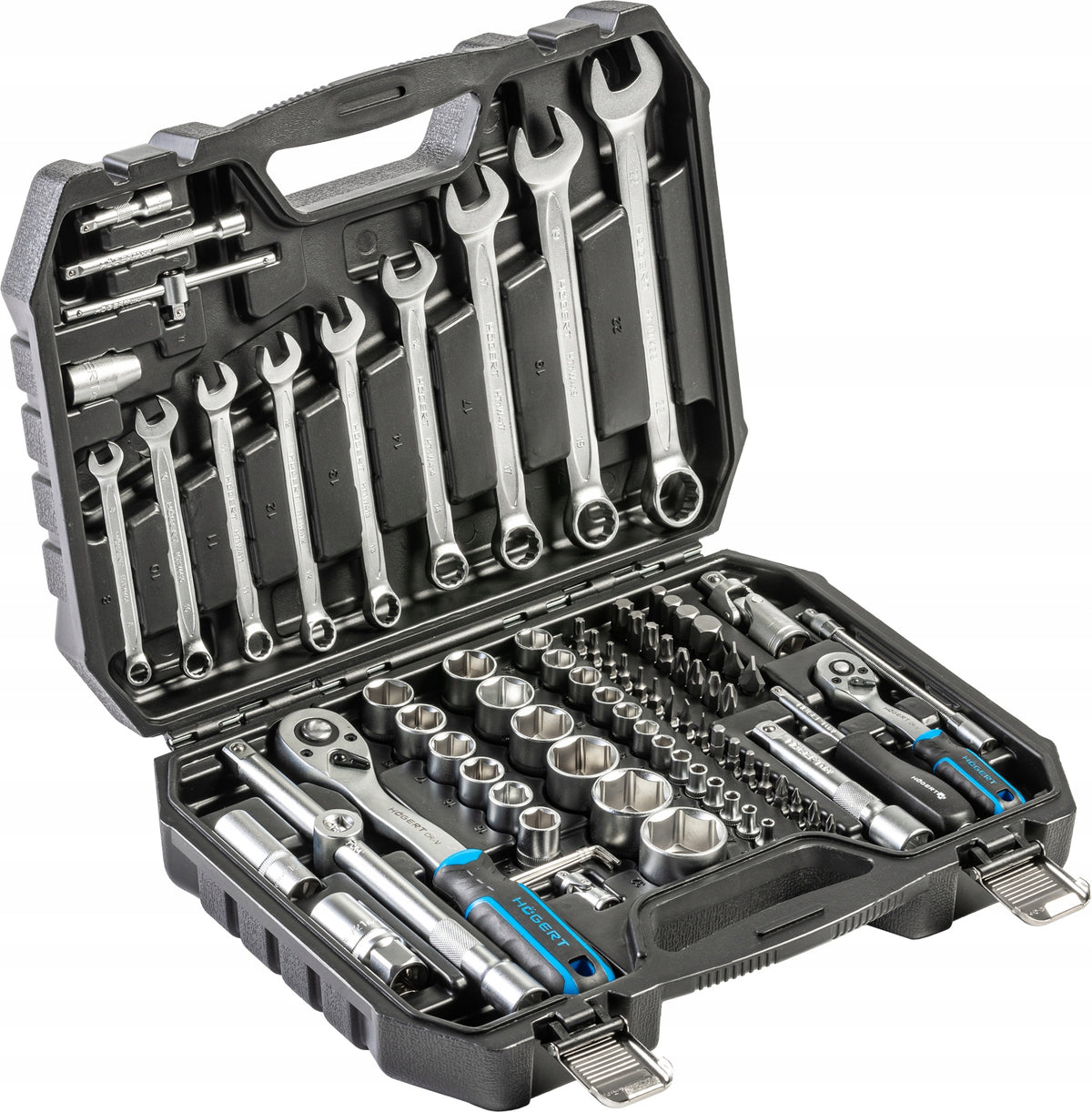 Tool set 85 elements, CrV, ratchets 72T CrMo, Hoegert Technik