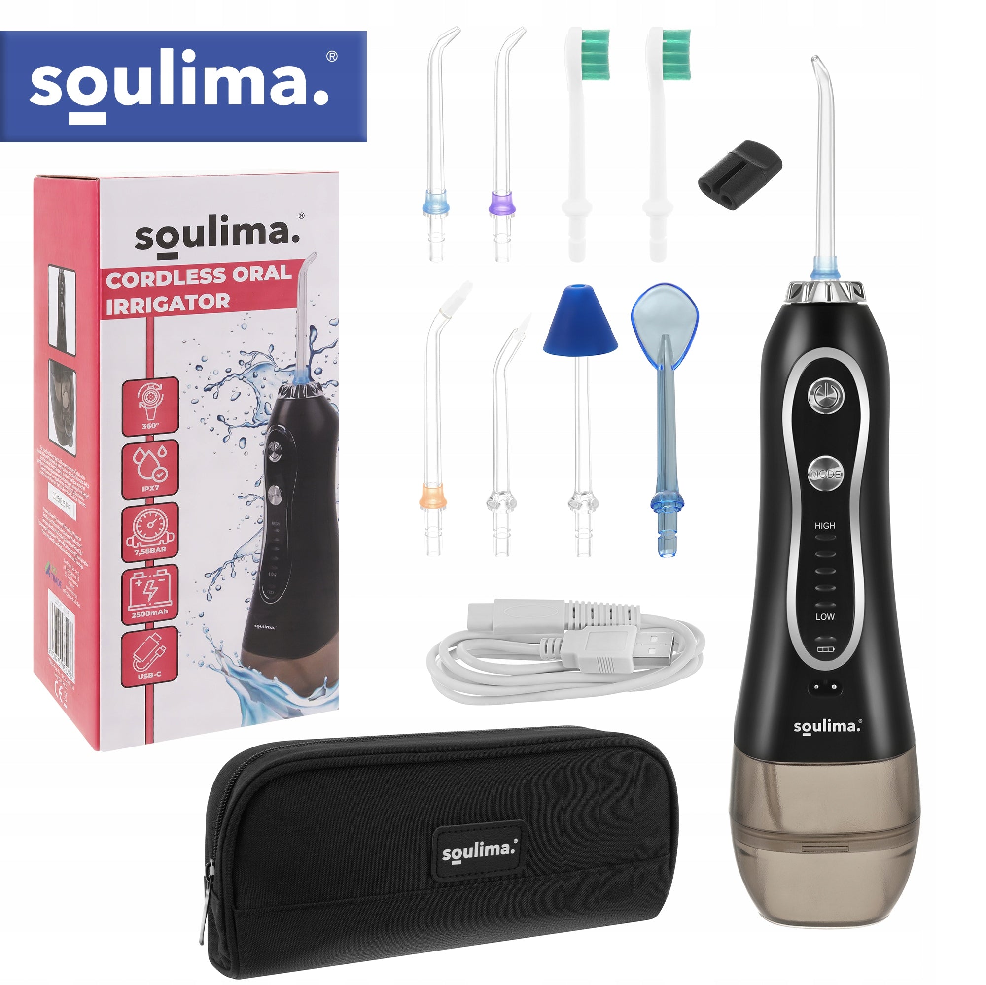 Tooth Irrigator Wireless Dental 8 Nozzles 5 Modes 2500mAh 300ml Brand Soulima